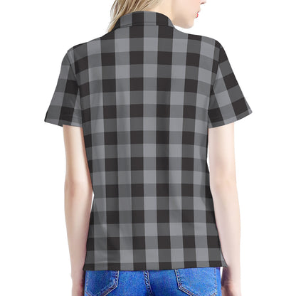 Grey And Black Check Pattern Print Women's Polo Shirt