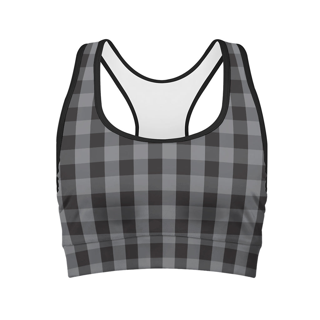 Grey And Black Check Pattern Print Women's Sports Bra