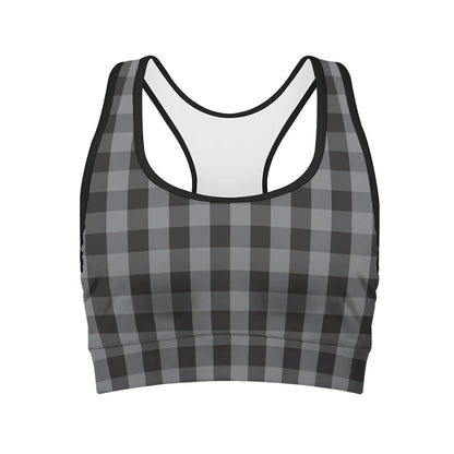 Grey And Black Check Pattern Print Women's Sports Bra