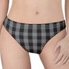 Grey And Black Check Pattern Print Women's Thong