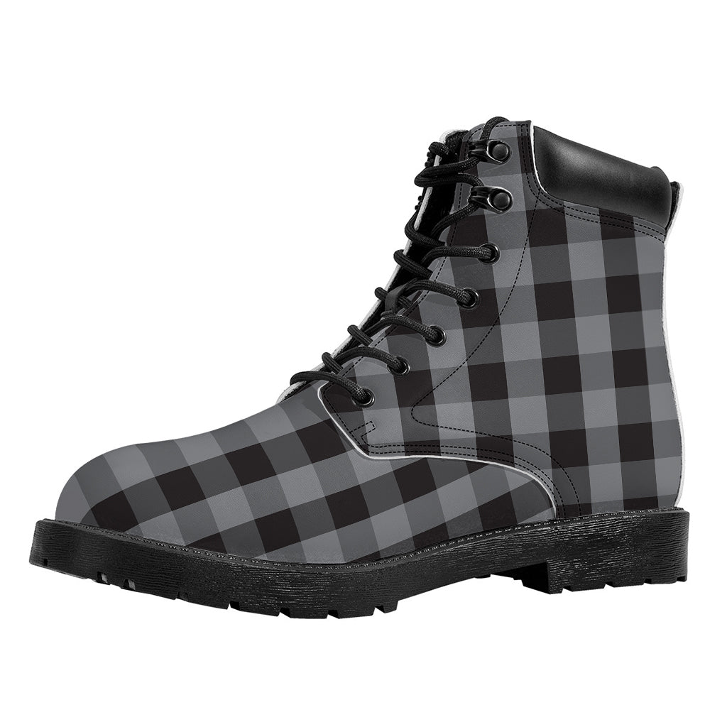 Grey And Black Check Pattern Print Work Boots