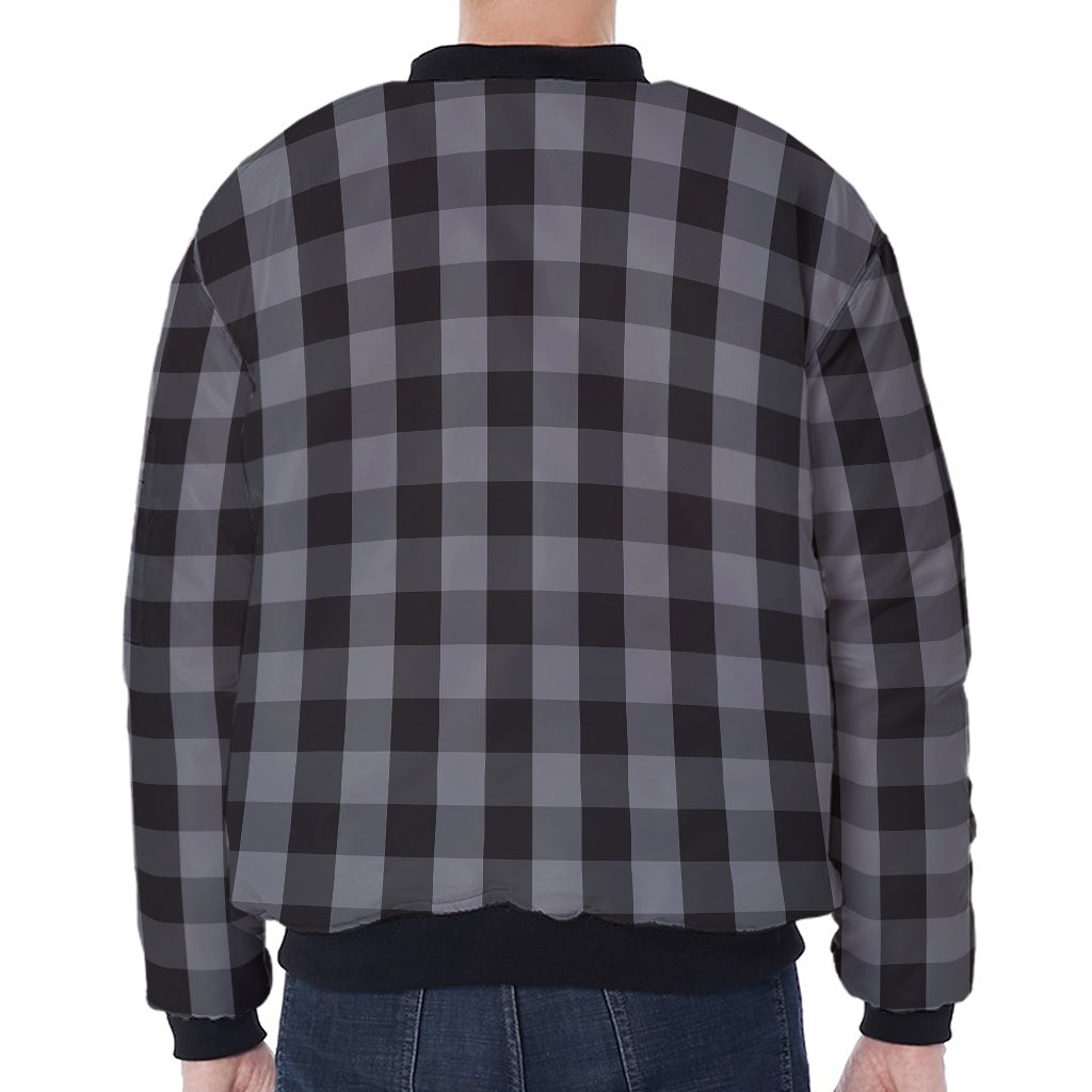 Grey And Black Check Pattern Print Zip Sleeve Bomber Jacket