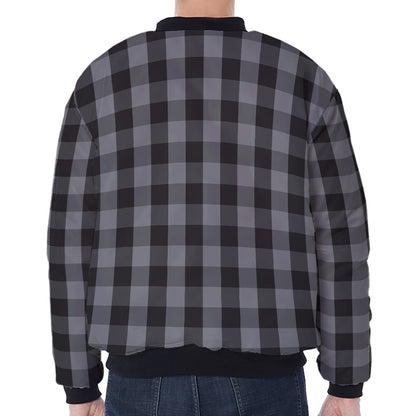 Grey And Black Check Pattern Print Zip Sleeve Bomber Jacket