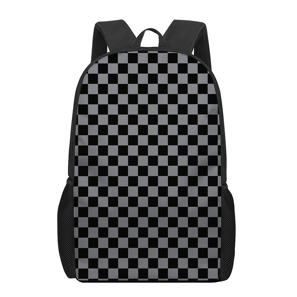 Grey And Black Checkered Pattern Print 17 Inch Backpack