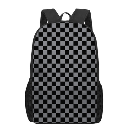 Grey And Black Checkered Pattern Print 17 Inch Backpack
