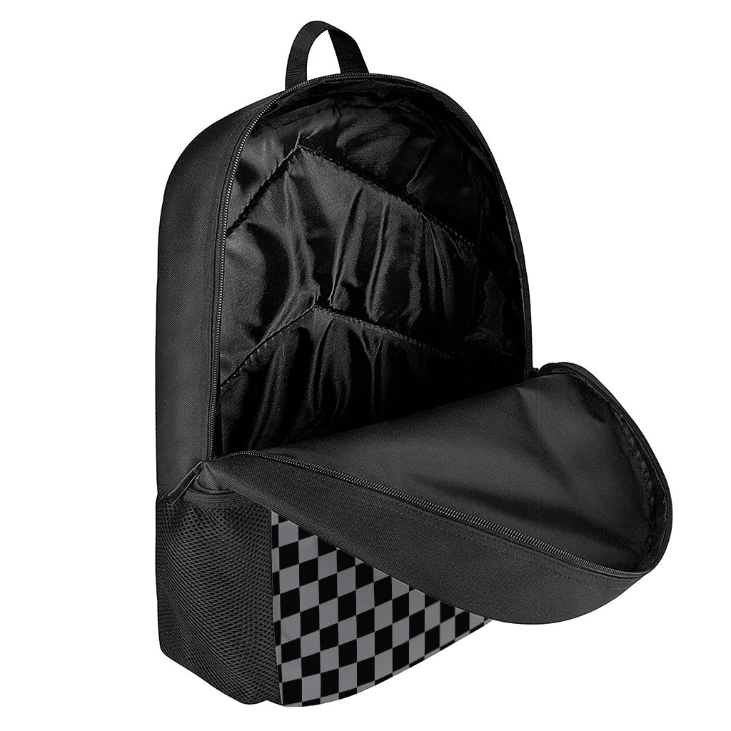 Grey And Black Checkered Pattern Print 17 Inch Backpack