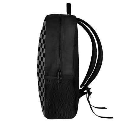 Grey And Black Checkered Pattern Print 17 Inch Backpack