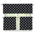 Grey And Black Checkered Pattern Print 3 Piece Kitchen Curtains