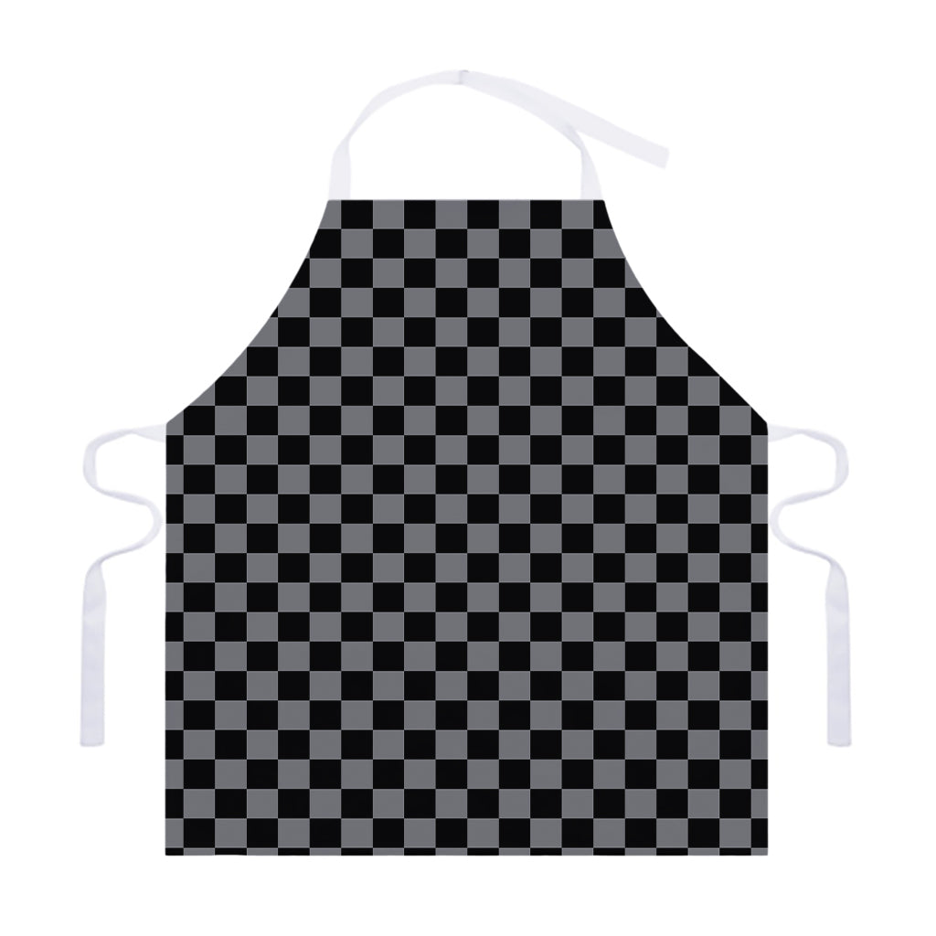 Grey And Black Checkered Pattern Print Adjustable Apron