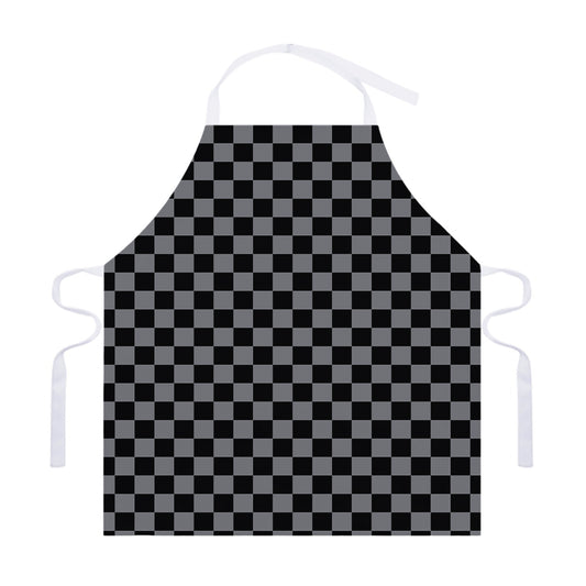 Grey And Black Checkered Pattern Print Adjustable Apron