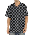 Grey And Black Checkered Pattern Print Aloha Shirt