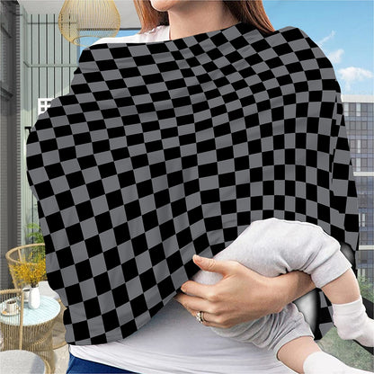 Grey And Black Checkered Pattern Print Baby Seat Cover