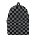 Grey And Black Checkered Pattern Print School Backpack