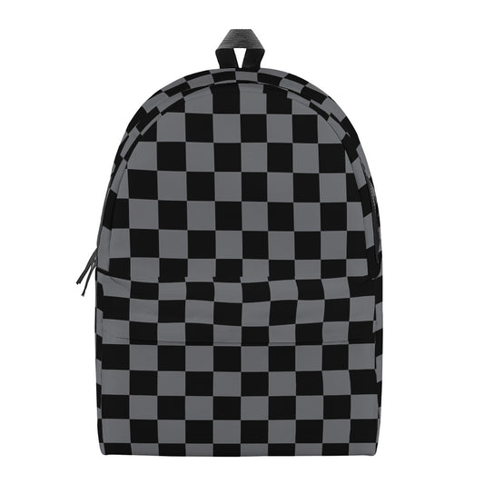 Grey And Black Checkered Pattern Print Backpack