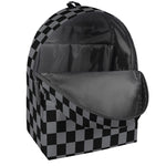 Grey And Black Checkered Pattern Print Backpack