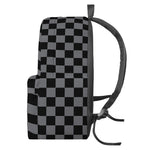 Grey And Black Checkered Pattern Print Backpack