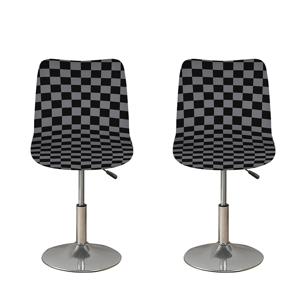 Grey And Black Checkered Pattern Print Bar Stool Covers