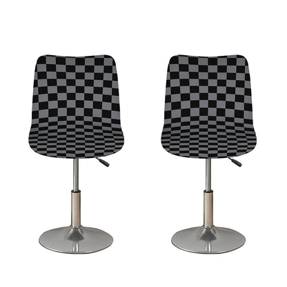 Grey And Black Checkered Pattern Print Bar Stool Covers
