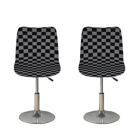 Grey And Black Checkered Pattern Print Bar Stool Covers