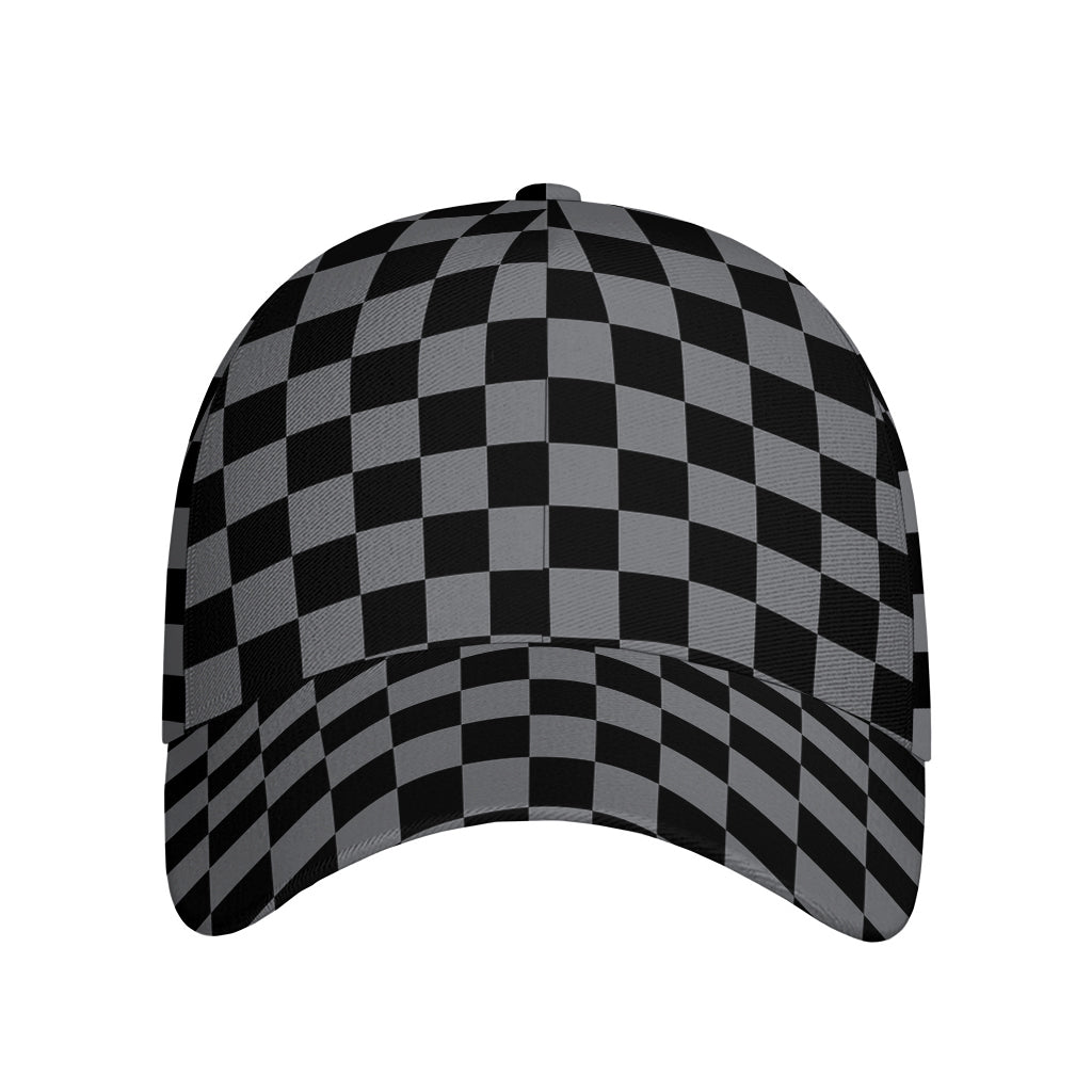 Grey And Black Checkered Pattern Print Baseball Cap