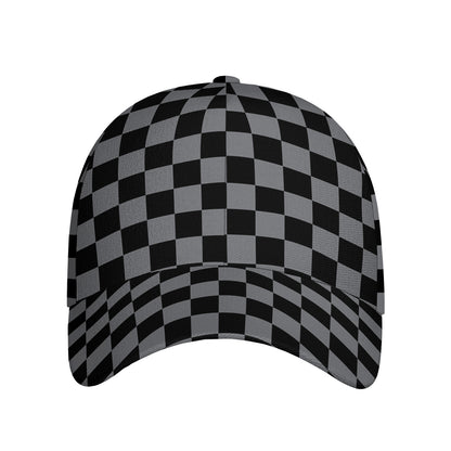 Grey And Black Checkered Pattern Print Baseball Cap