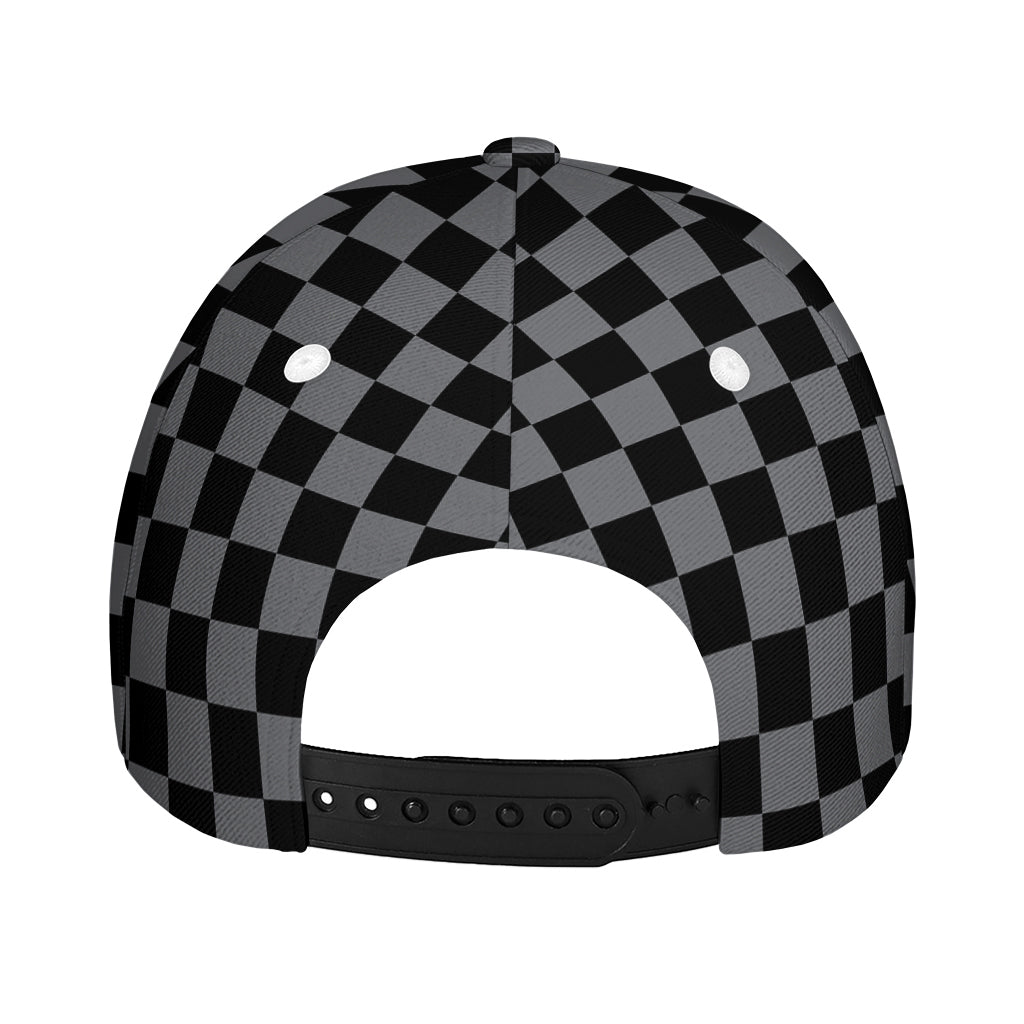 Grey And Black Checkered Pattern Print Baseball Cap