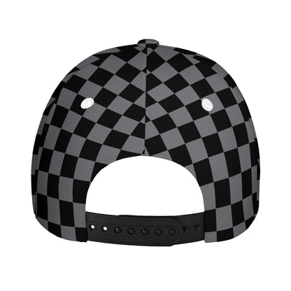 Grey And Black Checkered Pattern Print Baseball Cap