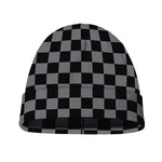 Grey And Black Checkered Pattern Print Beanie