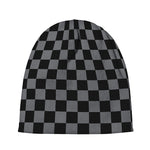 Grey And Black Checkered Pattern Print Beanie