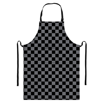 Grey And Black Checkered Pattern Print Bib Apron With Pocket