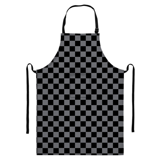 Grey And Black Checkered Pattern Print Bib Apron With Pocket