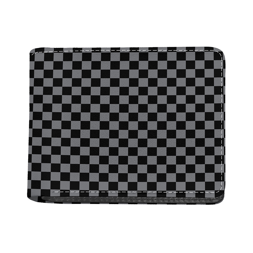 Grey And Black Checkered Pattern Print Bifold Wallet