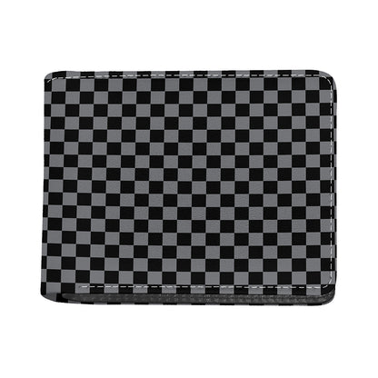 Grey And Black Checkered Pattern Print Bifold Wallet