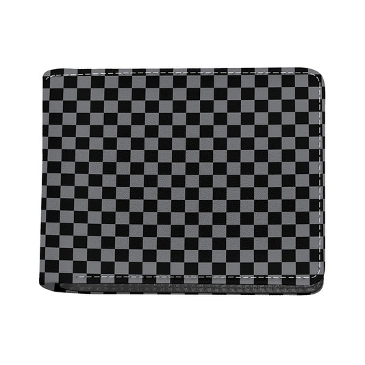 Grey And Black Checkered Pattern Print Bifold Wallet