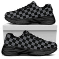 Grey And Black Checkered Pattern Print Black Chunky Shoes