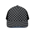 Grey And Black Checkered Pattern Print Black Mesh Trucker Hat