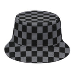 Grey And Black Checkered Pattern Print Bucket Hat