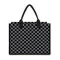 Grey And Black Checkered Pattern Print Canvas Tote Bag