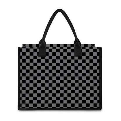 Grey And Black Checkered Pattern Print Canvas Tote Bag
