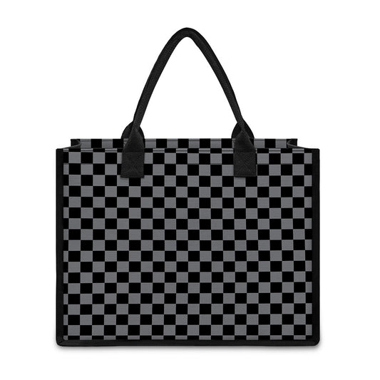 Grey And Black Checkered Pattern Print Canvas Tote Bag