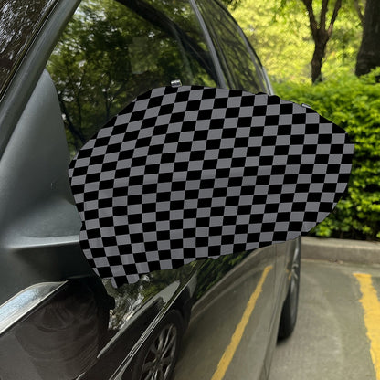 Grey And Black Checkered Pattern Print Car Side Mirror Covers