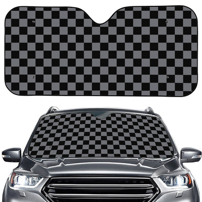 Grey And Black Checkered Pattern Print Car Windshield Sun Shade