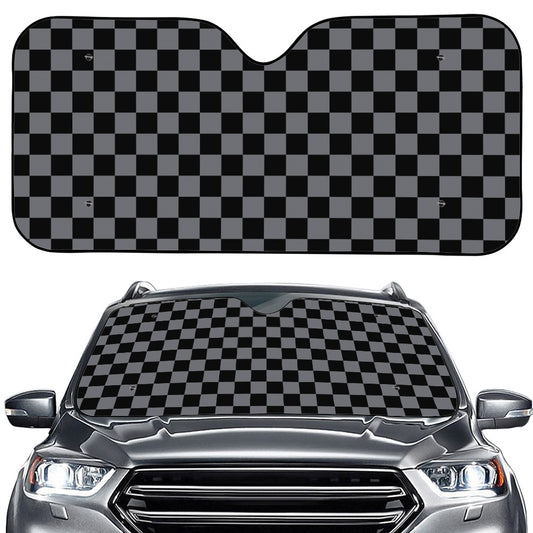 Grey And Black Checkered Pattern Print Car Windshield Sun Shade
