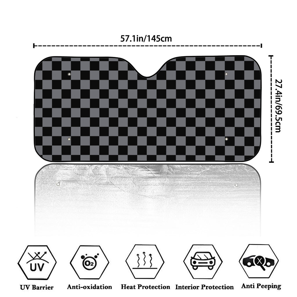 Grey And Black Checkered Pattern Print Car Windshield Sun Shade