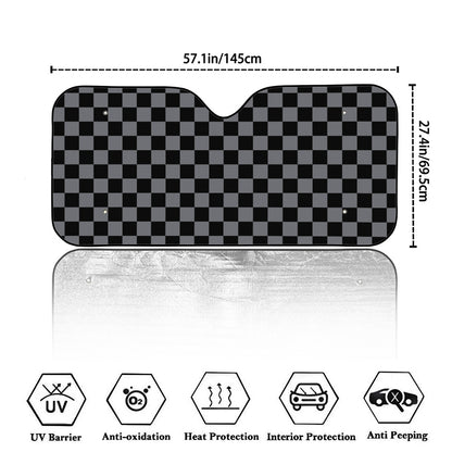 Grey And Black Checkered Pattern Print Car Windshield Sun Shade