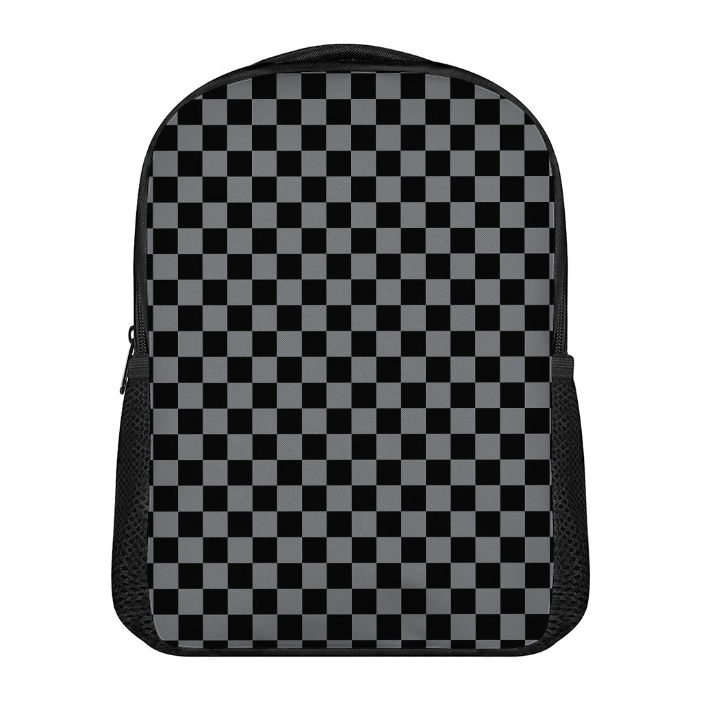 Grey And Black Checkered Pattern Print Casual Backpack