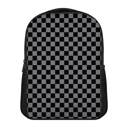 Grey And Black Checkered Pattern Print Casual Backpack