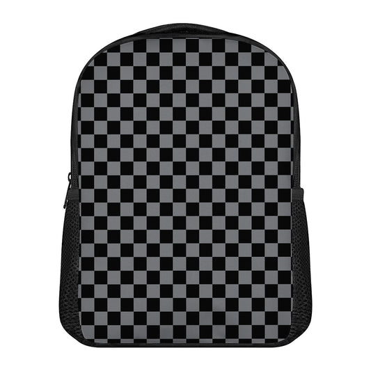 Grey And Black Checkered Pattern Print Casual Backpack