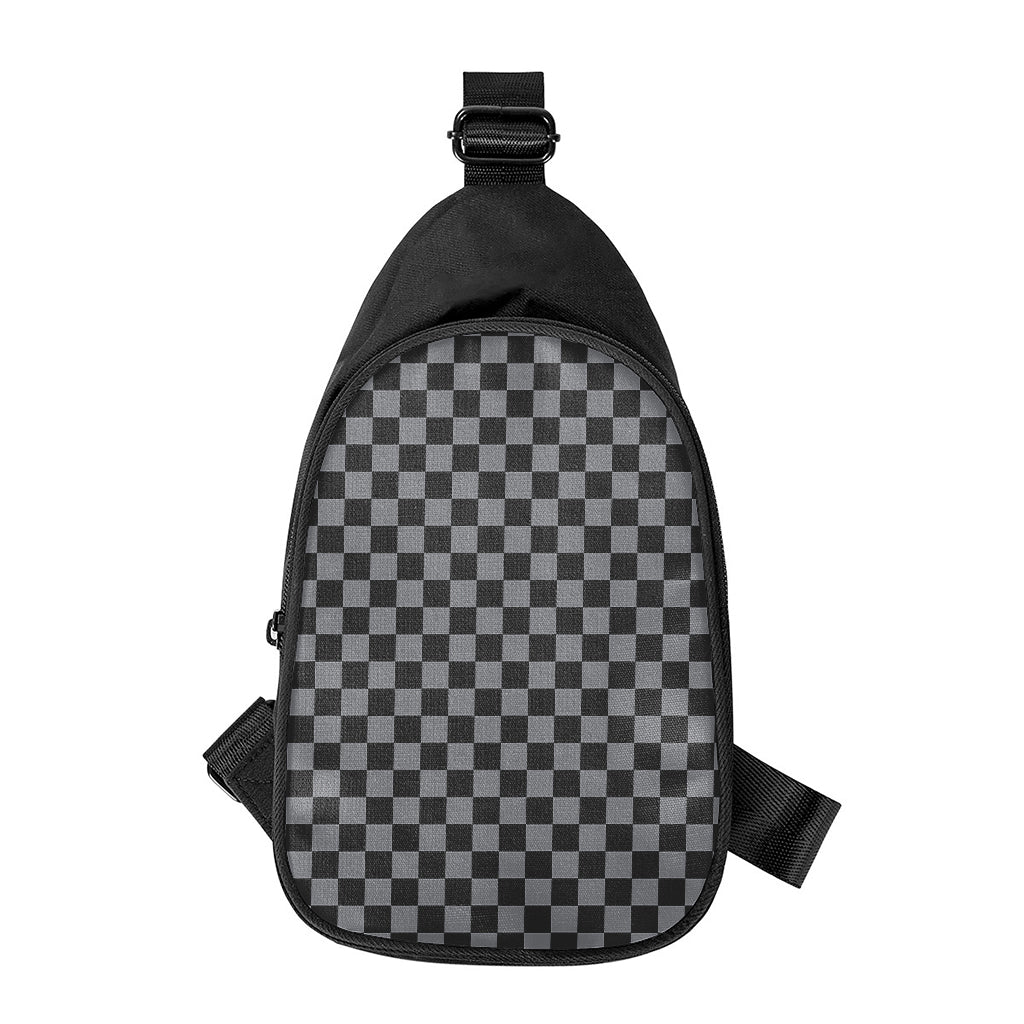 Grey And Black Checkered Pattern Print Chest Bag