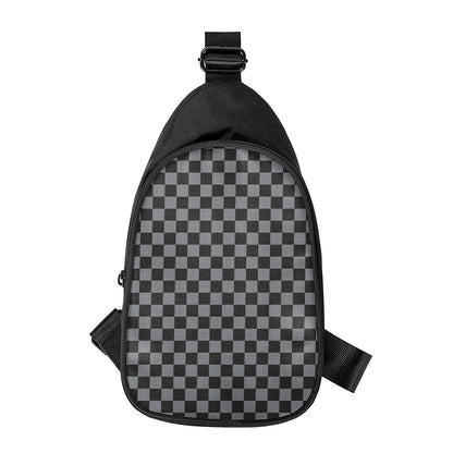 Grey And Black Checkered Pattern Print Chest Bag